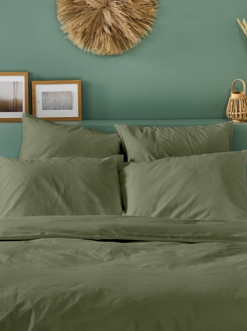 Bleu Câlin - Parure de lit unie Percale de coton 80 fils/cm² Kaki - Kiabi