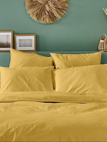 Bleu Câlin - Parure de lit unie Percale de coton 80 fils/cm²