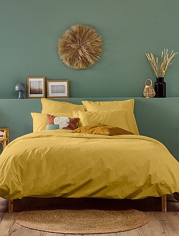 Bleu Câlin - Parure de lit unie Percale de coton 80 fils/cm²