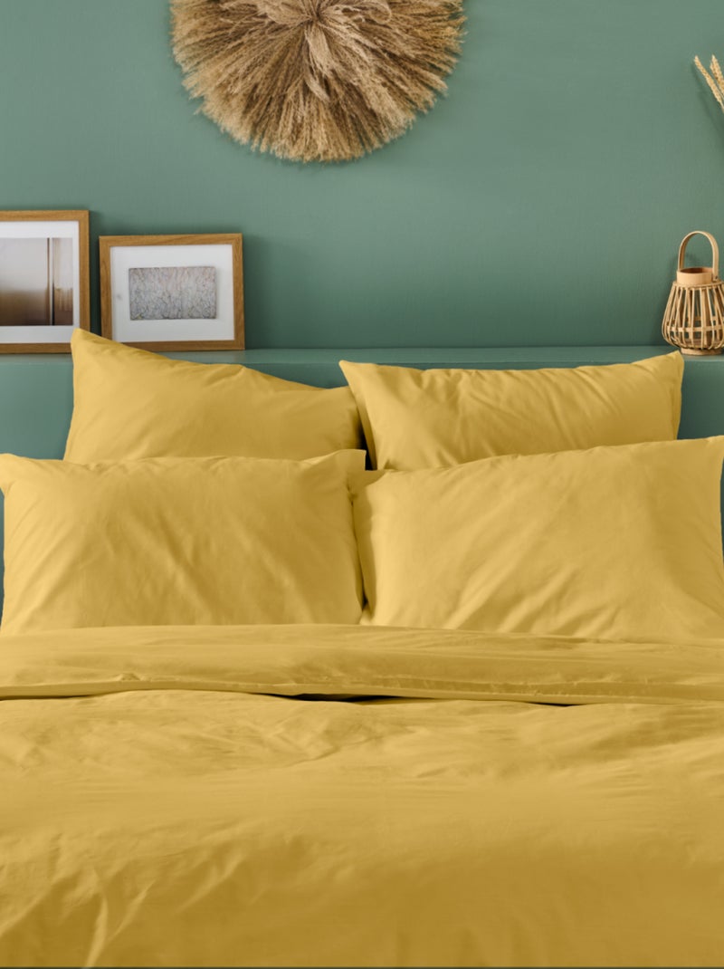 Bleu Câlin - Parure de lit unie Percale de coton 80 fils/cm² Moutarde - Kiabi