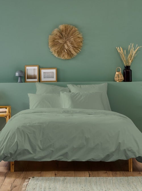 Bleu Câlin - Parure de lit unie Percale de coton 80 fils/cm² - Kiabi