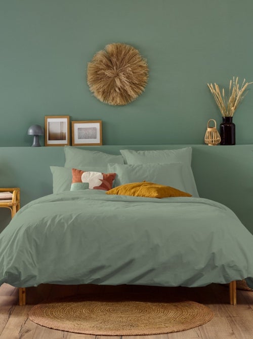 Bleu Câlin - Parure de lit unie Percale de coton 80 fils/cm² - Kiabi