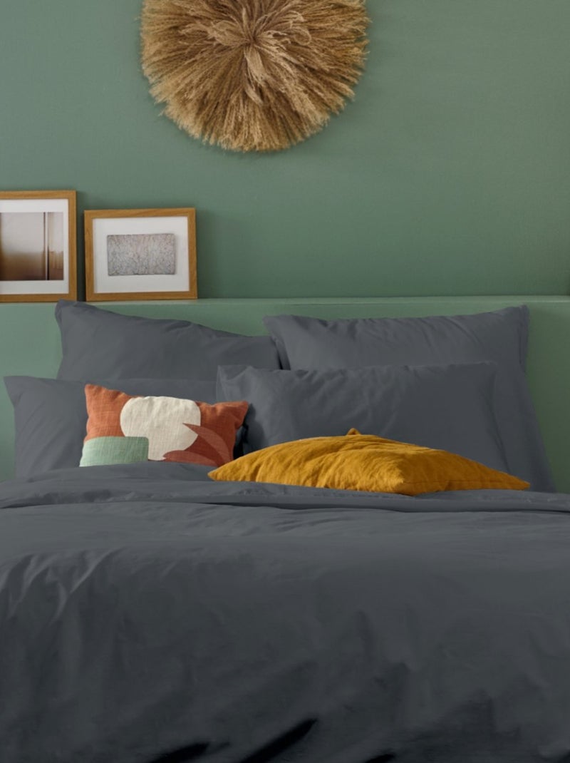 Bleu Câlin - Taie d'oreiller unie Percale de coton 80 fils/cm² gris anthracite - Kiabi