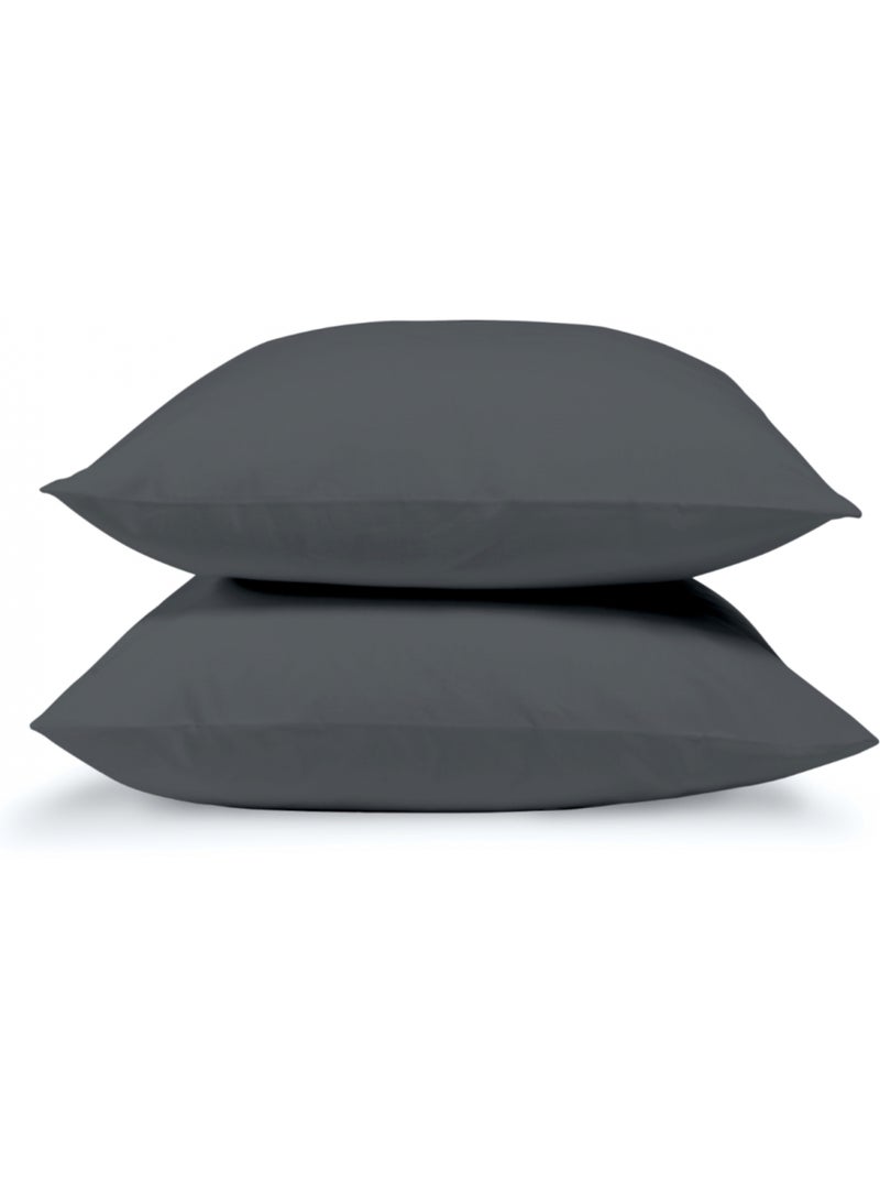 Bleu Câlin - Taie d'oreiller unie Percale de coton 80 fils/cm² gris anthracite - Kiabi