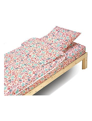 Bleu Câlin Caradou® Fleurs Parure de Lit Enfant : Couchage Tout-en-Un avec Couette - 90x190cm