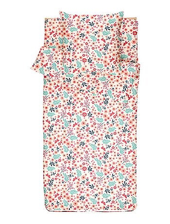 Bleu Câlin Caradou® Fleurs Parure de Lit Enfant : Couchage Tout-en-Un avec Couette - 90x190cm