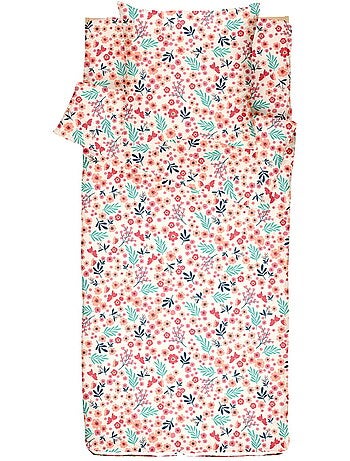 Bleu Câlin Caradou® Fleurs Parure de Lit Enfant : Couchage Tout-en-Un avec Couette - 90x190cm