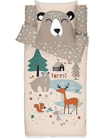 Bleu Câlin Caradou® Forêt Parure de Lit Enfant : Couchage Tout-en-Un avec Couette - 90x190cm