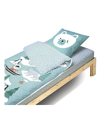 Bleu Câlin Caradou® Igloo Parure de Lit Enfant : Couchage Tout-en-Un avec Couette - 90x190cm