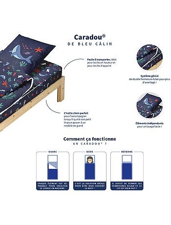 Bleu Câlin Caradou® Océan Parure de Lit Enfant : Couchage Tout-en-Un avec Couette - 90x190cm