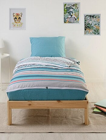 Bleu Câlin Caradou® Ritmo Parure de Lit Enfant : Couchage Tout-en-Un avec Couette - 90x190cm