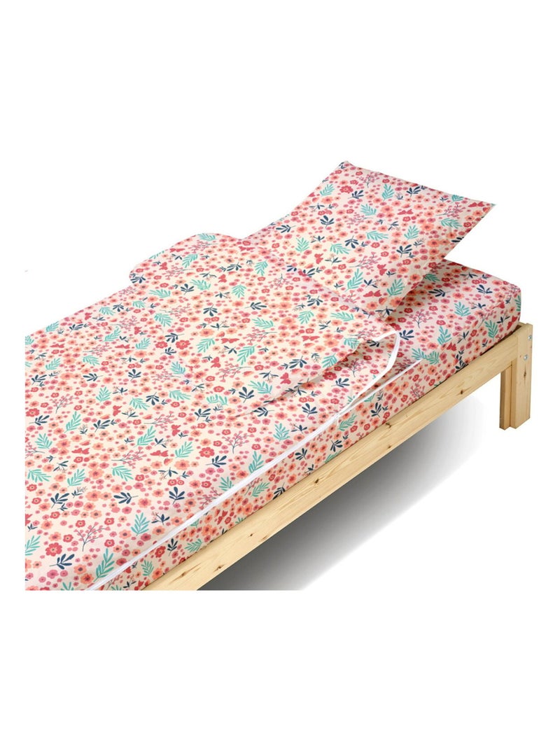 Bleu Câlin Rechange Caradou® Fleurs Parure de Lit Enfant - Sans Couette - 90x190cm Beige/Rose - Kiabi