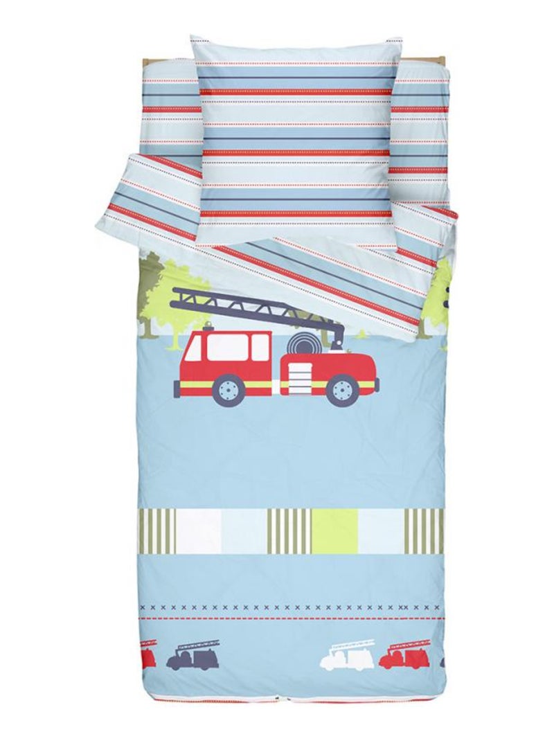 Bleu Câlin Rechange Caradou® Pompier Parure de Lit Enfant - Spécial Lit Évolutif - 90x140cm Bleu Rouge Blanc - Kiabi