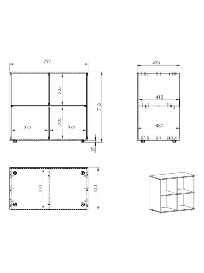 Bloc de rangement 4 cases effet bois  COLETTE Blanc - Kiabi