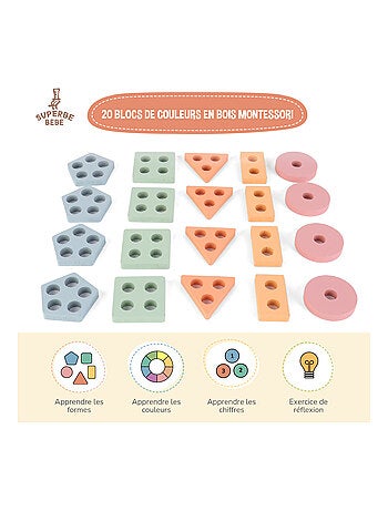 Blocs en bois à empiler - Jeu d'éveil | SUPERBE BEBE