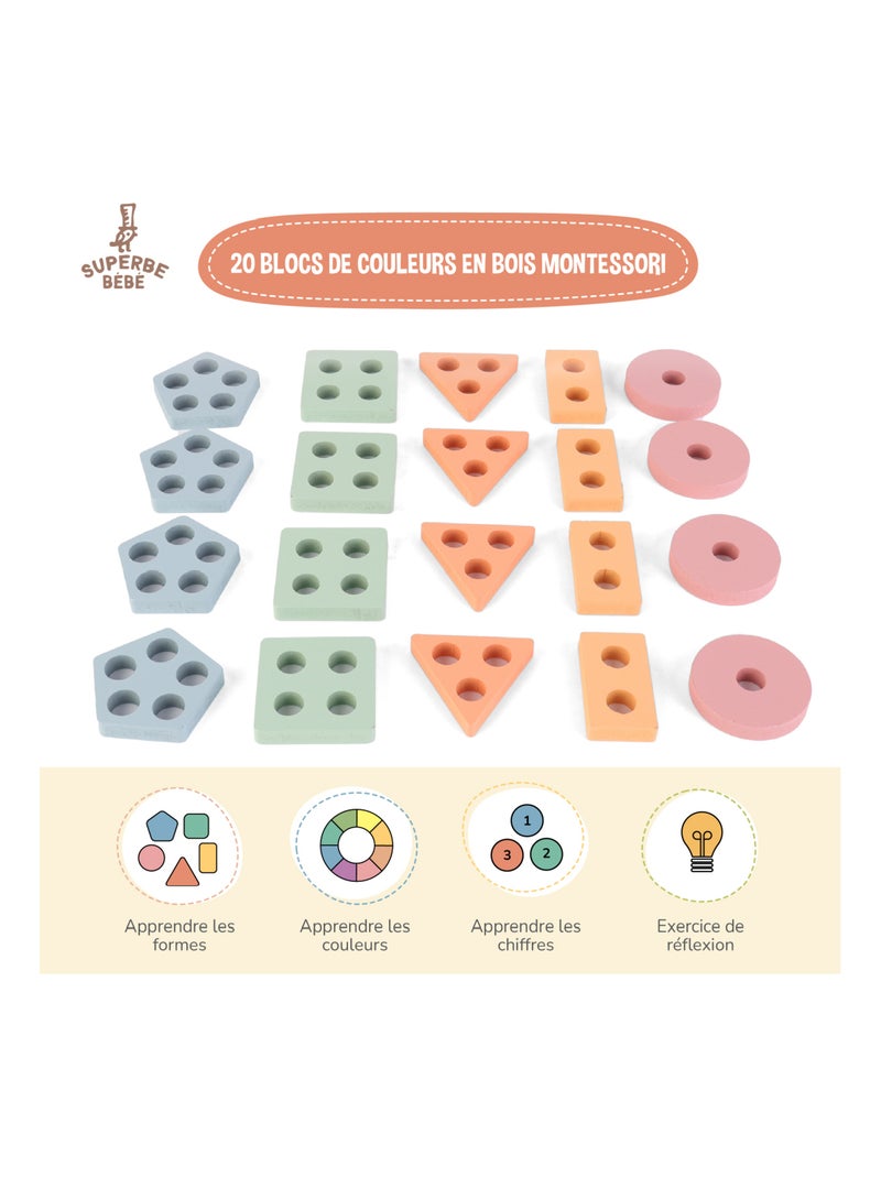 Blocs en bois à empiler - Jeu d'éveil | SUPERBE BEBE N/A - Kiabi