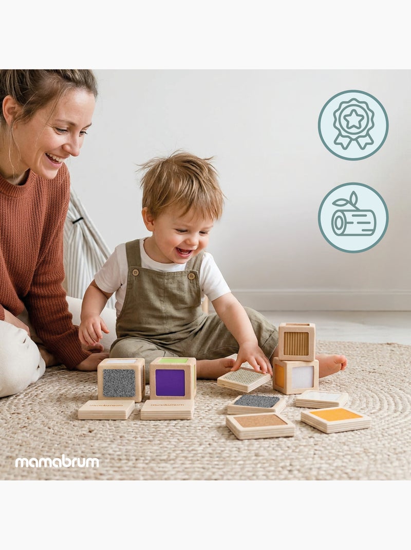 Blocs sensoriels bois enfant 5x5cm 4 cubes 12 tuiles textures mamabrum N/A - Kiabi