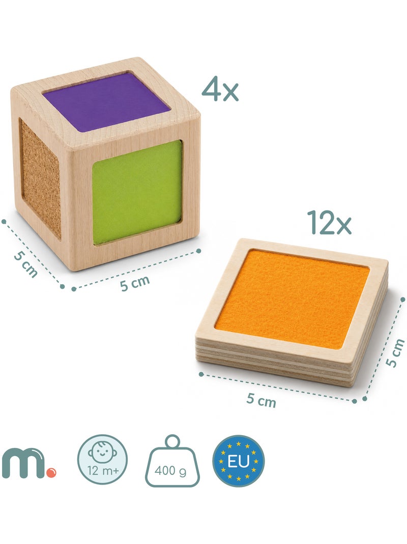 Blocs sensoriels bois enfant 5x5cm 4 cubes 12 tuiles textures mamabrum N/A - Kiabi