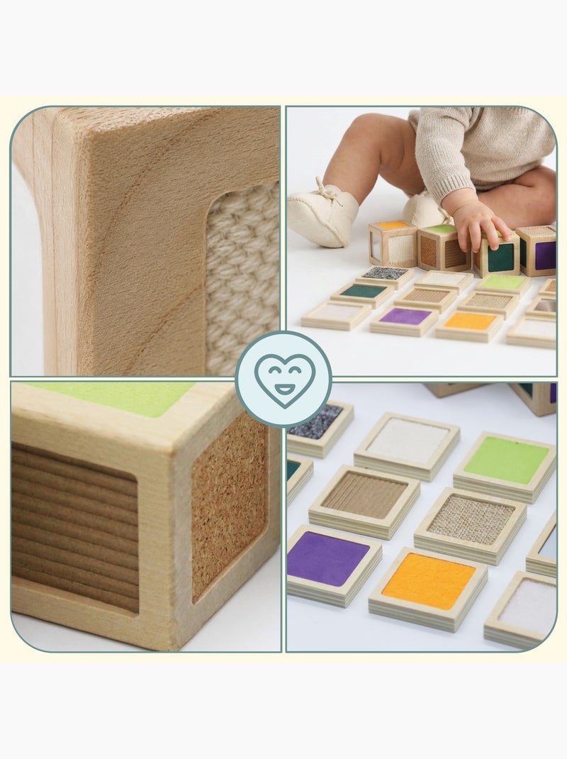 Blocs sensoriels bois enfant 5x5cm 4 cubes 12 tuiles textures mamabrum N/A - Kiabi