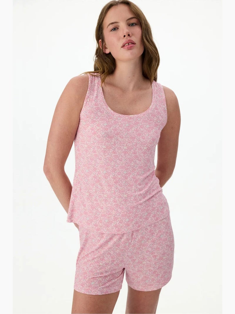 Bloom ensemble pyjama short fleuri côtelé penti Vieux rose - Kiabi