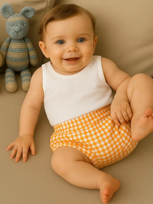 Bloomers en Coton Bio Blanc et Vichy - Kiabi