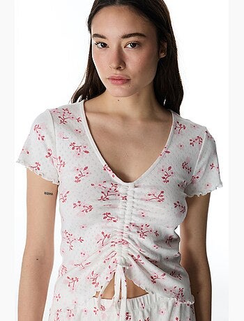 Blossom pointel t-shirt de pyjama fleuri à manches courtes penti