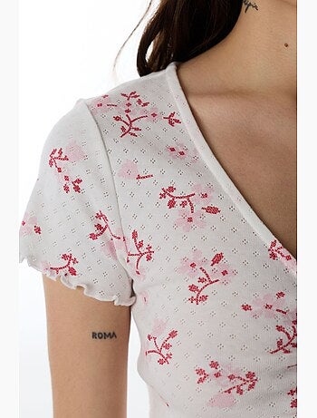 Blossom pointel t-shirt de pyjama fleuri à manches courtes penti
