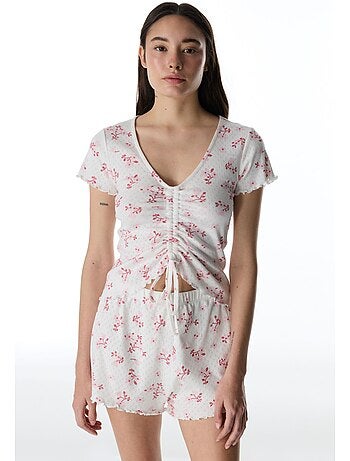 Blossom pointel t-shirt de pyjama fleuri à manches courtes penti