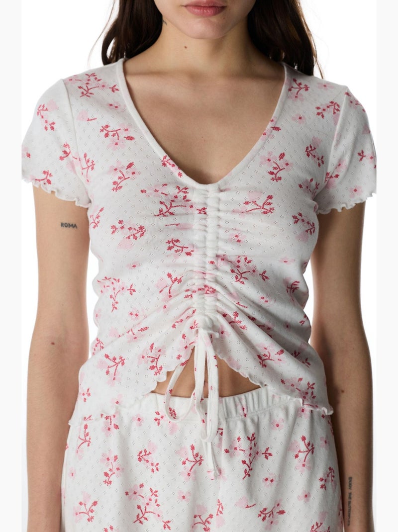 Blossom pointel t-shirt de pyjama fleuri à manches courtes penti Blanc cassé - Kiabi