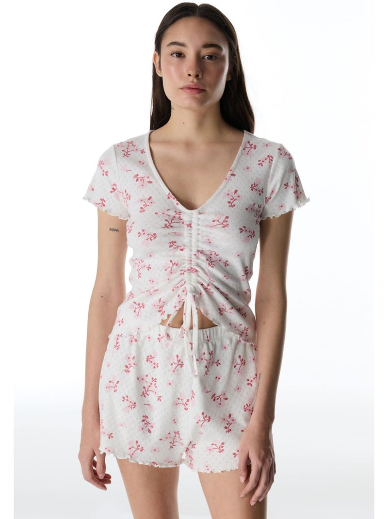 Blossom pointel t-shirt de pyjama fleuri à manches courtes penti Blanc cassé - Kiabi