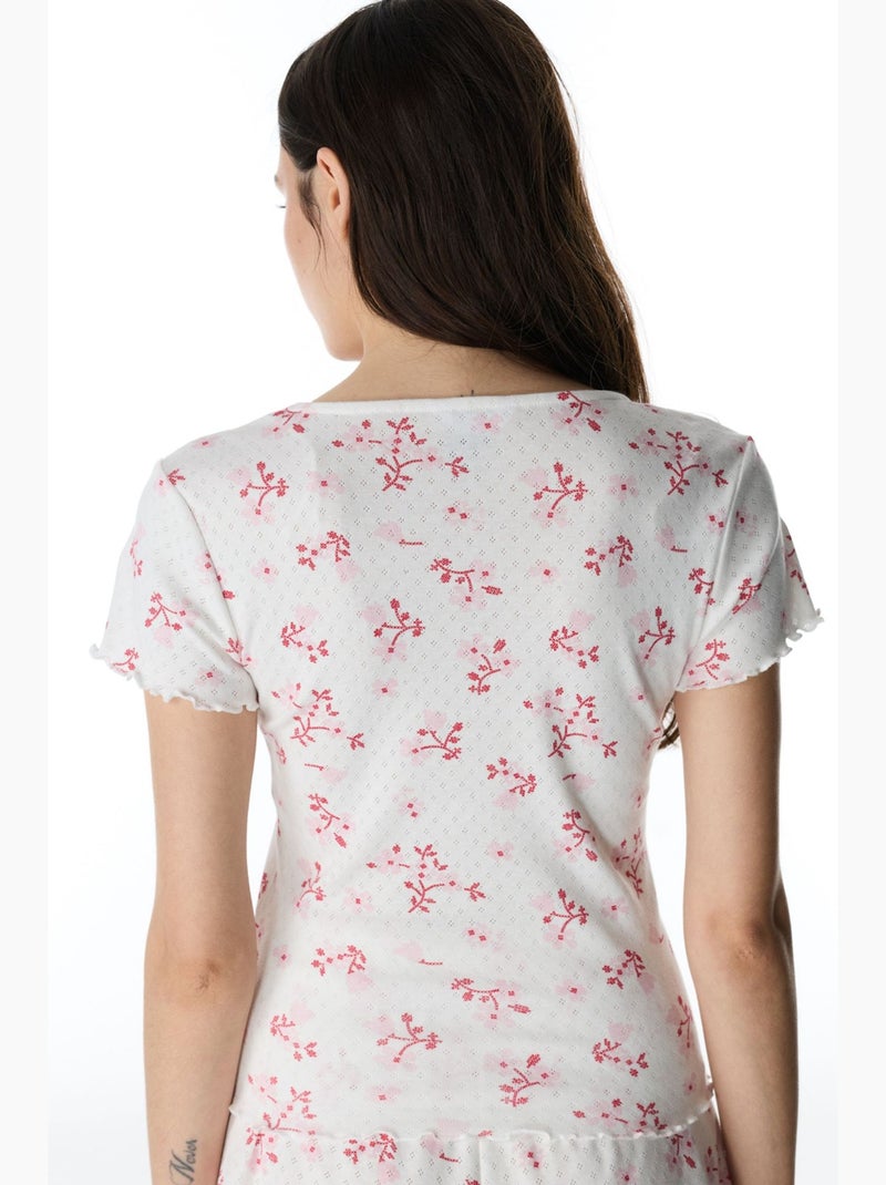 Blossom pointel t-shirt de pyjama fleuri à manches courtes penti Blanc cassé - Kiabi