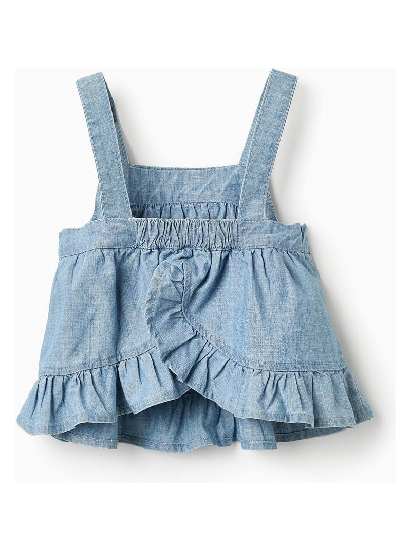 Blouse 100% coton, avec volants et broderies FIELD DAYS Bleu clair - Kiabi