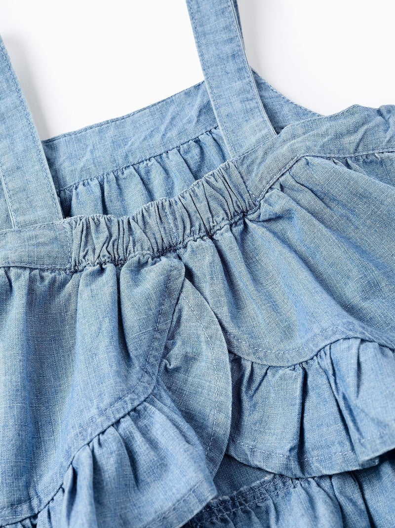 Blouse 100% coton, avec volants et broderies FIELD DAYS Bleu clair - Kiabi