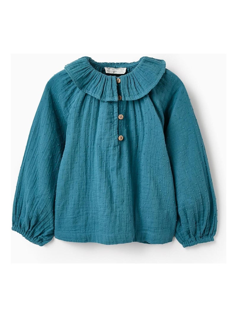 Blouse 100% coton, avec volants ISTANBUL Bleu - Kiabi