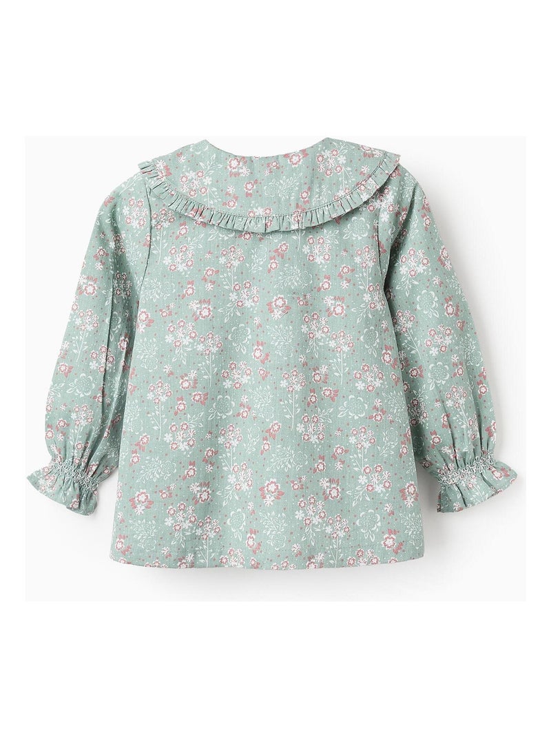 Blouse 100% coton, floral, avec volants NOVEAUX NATURE Vert clair - Kiabi