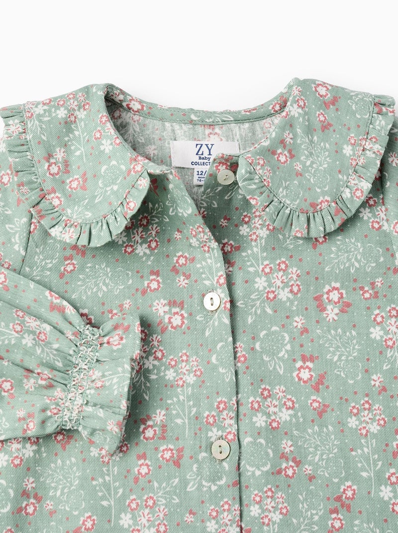 Blouse 100% coton, floral, avec volants NOVEAUX NATURE Vert clair - Kiabi