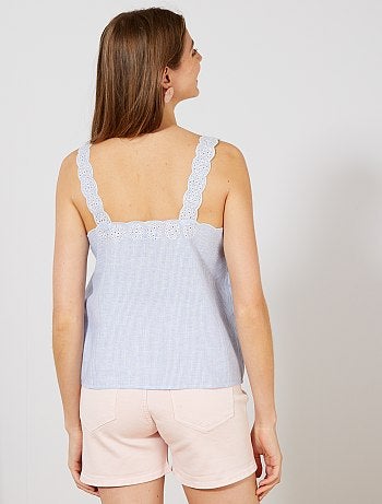 Blouse à bretelles avec broderie anglaise - Kiabi