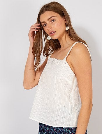 Blouse à bretelles avec broderie anglaise - Kiabi