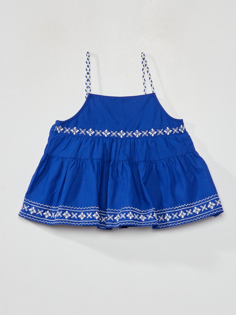 Blouse à bretelles fines et broderies bleu - Kiabi