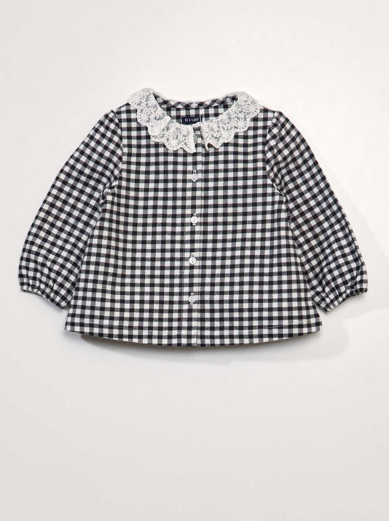 Blouse à carreaux avec col claudine Noir/blanc - Kiabi