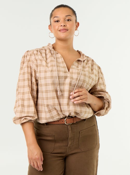Blouse à carreaux avec encolure nouée - Kiabi