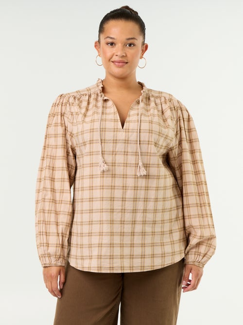 Blouse à carreaux avec encolure nouée - Kiabi