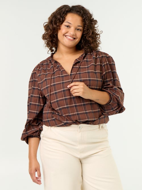 Blouse à carreaux avec encolure nouée - Kiabi