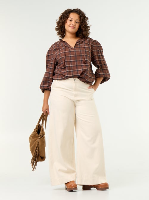 Blouse à carreaux avec encolure nouée - Kiabi
