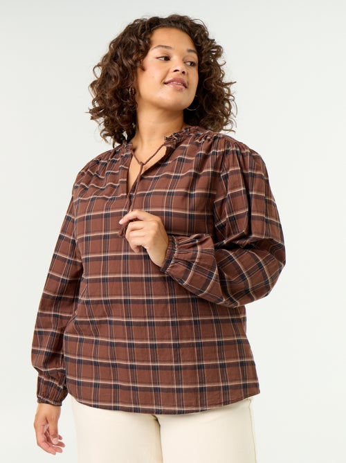 Blouse à carreaux avec encolure nouée - Kiabi