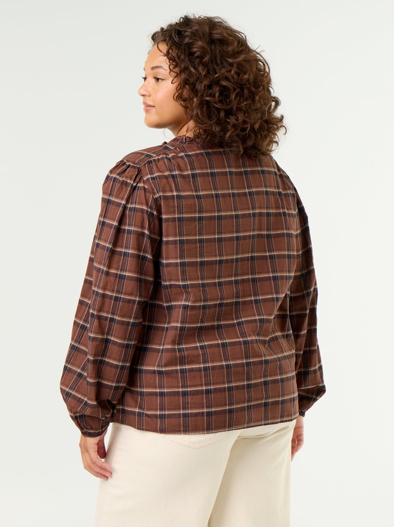 Blouse à carreaux avec encolure nouée Marron - Kiabi