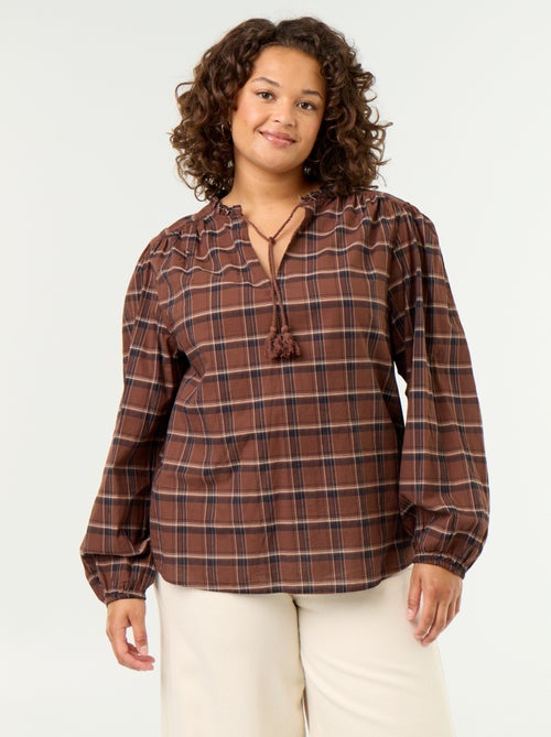 Blouse à carreaux avec encolure nouée - Kiabi