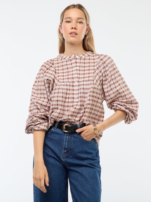 Blouse à carreaux  ouverture boutonnée au col - Kiabi
