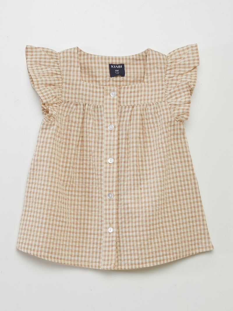 Blouse à carreaux style vichy Beige - Kiabi