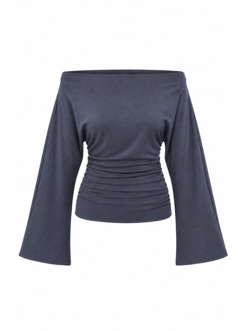 Blouse à col bateau, manches chauve-souris et maille côtelée hiccup - Kiabi Blouse à col bateau, manches chauve-souris et maille côtelée hiccup - Kiabi